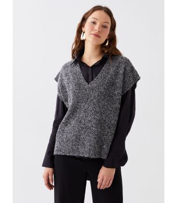 V-Neck Plain Oversize Women's Knitwear Sweater