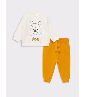 Crew Neck Long Sleeved Winnie the Pooh Printed Baby Boy Sweatshirt and Pants 2 Pack