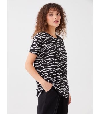 Crew Neck Patterned Short Sleeve Women's T-shirt