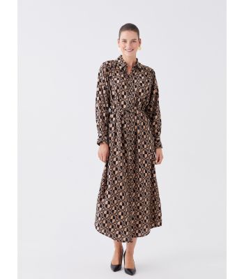 Patterned Long Sleeve Women's Shirt Dress