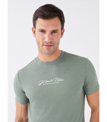 Crew Neck Short Sleeve Printed Combed Linen Blended Men's T-shirt