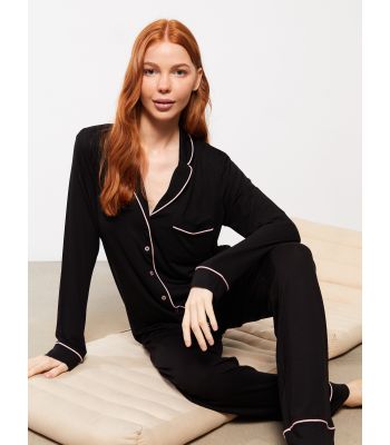 Shirt Neck Regular Long Sleeve Women's Pajama Set