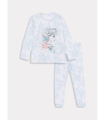 Crew Neck Elsa Printed Long Sleeve Girl Pajama Set