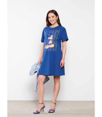 Crew Neck Mickey Mouse Printed Short Sleeve Cotton Maternity Dress