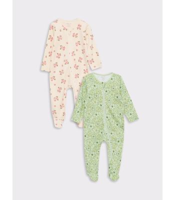 Crew Neck Long Sleeve Printed Cotton Baby Girl Rompers 2 Pack