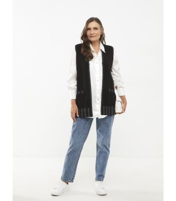 V Neck Patterned Women's Tricot Vest