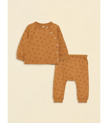 Crew Neck Long Sleeve Printed Baby Boy Cardigan and Trousers 2-Pack Set