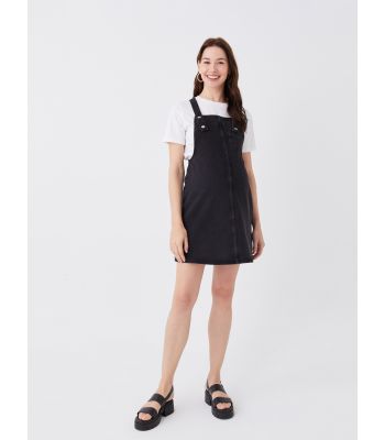 Square Neck Straight Strap Maternity Jean Salopet Dress