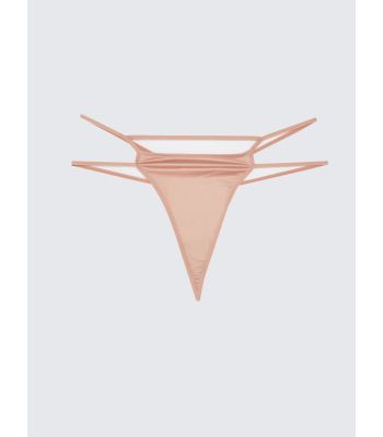 Piping Detailed Satin Thong Panties