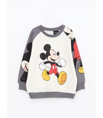 Crew Neck Long Sleeve Mickey Mouse Printed Baby Boy Sweatshirt