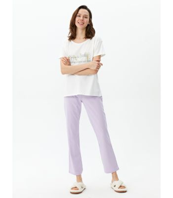 Crew Neck Printed Short Sleeve Women's Pajama Set