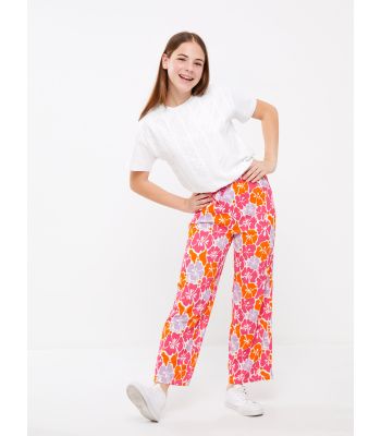 Elastic Waist Patterned Wide Leg Girl Trousers