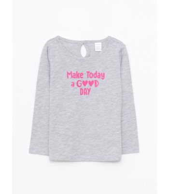 Crew Neck Long Sleeve Printed Cotton Baby Girl T-shirt