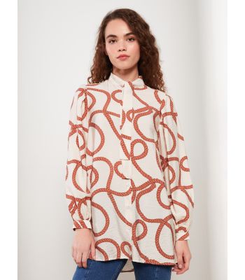 Tie Collar Patterned Long Sleeve Women's Tunic