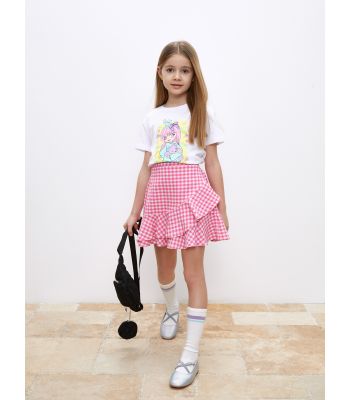 Elastic Waist Plaid Girl Skirt