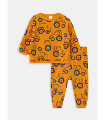 Crew Neck Long Sleeve Printed Baby Boy Sweatshirt and Trousers 2-Pack Set