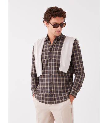 Regular Fit Long Sleeve Plaid Men's Shirt