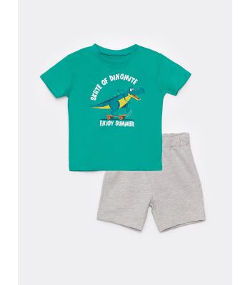 Crew Neck Short Sleeve Printed Baby Boy T-Shirt and Shorts 2-Piece Set