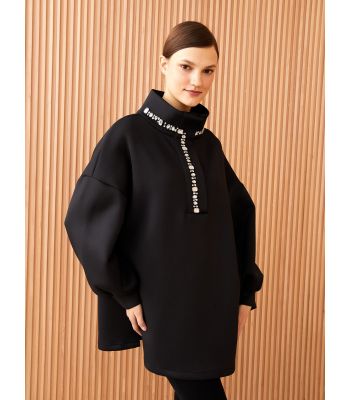 Standing Collar Stone Detailed Long Sleeve Women's Tunic