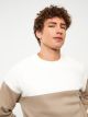 Crew Neck Long Sleeve Men's Tricot Sweater with Color Block