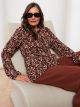Tie Neck Patterned Long Sleeve Women's T-shirt