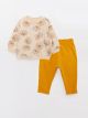 Crew Neck Long Sleeve Printed Baby Girl Sweatshirt and Trousers 2-Pack Set