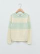 Crew Neck Long Sleeve Girl Tricot Sweater with Color Block