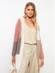 Shawl Neck Long Sleeve Women's Tricot Cardigan with Color Block