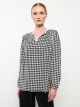 Henley Neckline Plaid Long Sleeve Gabardine Women's Blouse