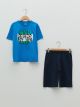 Crew Neck Printed Short Sleeve Boy's Short Pajamas Set