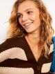 V Neck Striped Long Sleeve Women's Tricot Cardigan