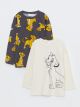 Crew Neck Long Sleeve Lion King Printed Cotton Baby Boy T-shirt 2-Pack