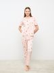 Crew Neck Patterned Short Sleeve Women's Pajamas Set