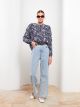 Crew Neck Patterned Long Sleeve Viscose Women's Blouse