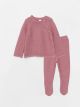 Crew Neck Long Sleeve Basic Baby Girl Knitwear Sweater and Trousers 2-Pack Set