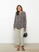 Henley Neckline Patterned Long Sleeve Viscose Women's Blouse