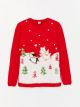 Crew Neck New Year Themed Long Sleeve Girl Tricot Sweater