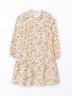 Crew Neck Patterned Long Sleeve Gabardine Girl Dress