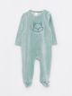 Crew Neck Long Sleeve Embroidery Detailed Baby Boy Velvet Jumpsuit