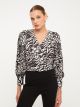 V-Neck Patterned Long Sleeve Satin Women's Blouse
