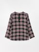 Tie Collar Plaid Long Sleeve Viscose Women's Blouse
