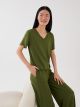 Petite V Neck Straight Short Sleeve Women Pajamas Set