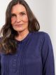 فستان بأكمام طويلة وياقة مستديرة لون كحلي جاكار