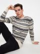 Crew Neck Long Sleeve Patterned Men's Tricot Sweater