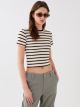 Crew Neck Striped Short Sleeve Women's Crop