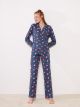 Shirt Neck Patterned Long Sleeve Cotton Women's Pajama Set