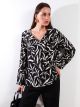 V Neck Patterned Long Sleeve Viscose Women Blouse