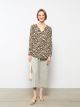 Johnny Collar Patterned Long Sleeve Women's Blouse
