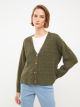 V Neck Self Patterned Long Sleeve Women's Tricot Cardigan
