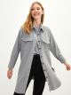 Front Button Closure Plain Long Sleeve Gabardine Fabric Women's Shirt Jacket